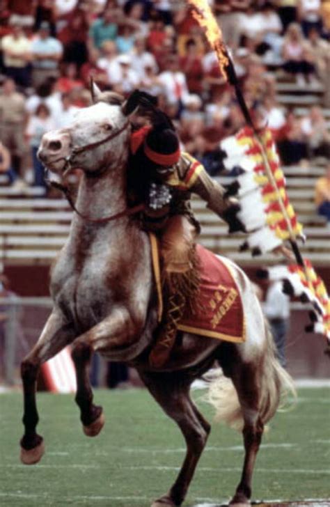 Florida Memory • FSU Mascot, "Chief Osceola," riding Renegade before a game at Doak Campbell ...