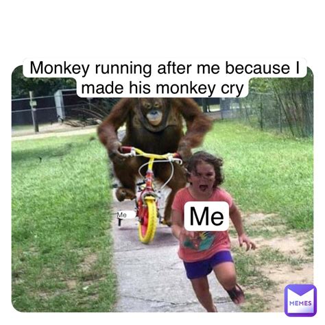 Me Me Monkey running after me because I made his monkey cry | @8d458yvys6 | Memes