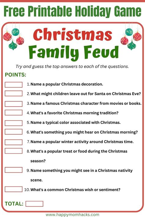 Free printable christmas family feud questions answers game – Artofit