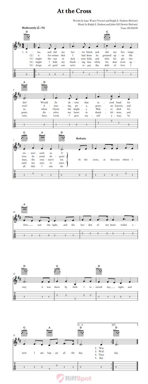 At the Cross - Easy Guitar Sheet Music and Tab with Chords and Lyrics