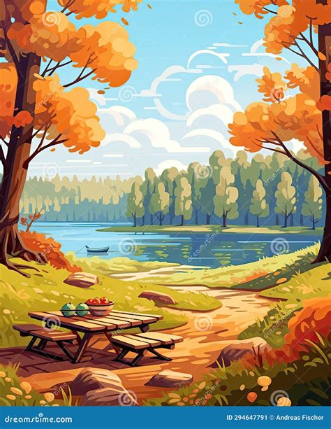 Cartoon Autumn Season Background in the Forest. Stock Image - Image of ...