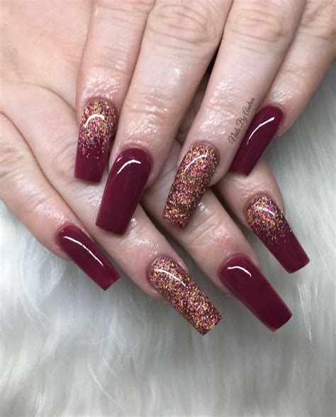 The Best Quinceanera Burgundy And Gold Nails Ideas - melumibeauty.cloud