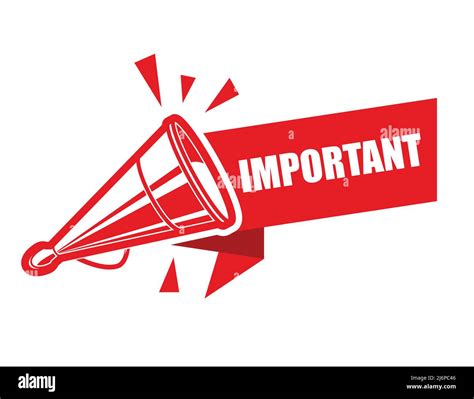 Important sign, banner with old tin megaphone or loudspeaker, importance announcement icon ...