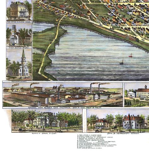 Bristol, Rhode Island in 1891 - Bird's Eye View, Map, Aerial, Panorama, Vintage, Antique, Fine ...