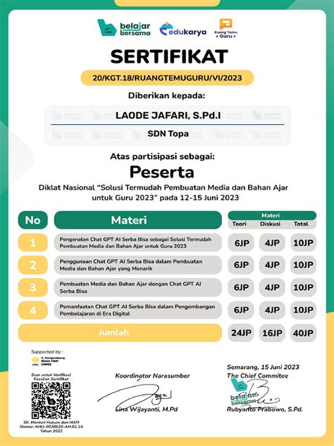 Contoh Sertifikat Pelatihan | PDF