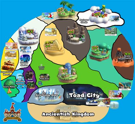 My personal shoddy take on the map of the Mushroom Kingdom if a hypothetical big open world ...