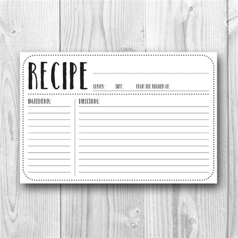 Printable Recipe Card 4x6 Recipe Card Plain Kitchen | Etsy