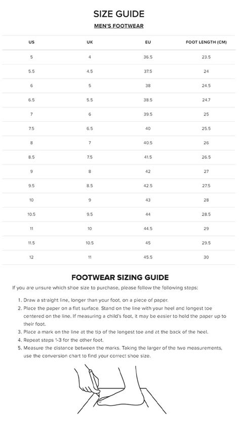 Teva Size Chart - Men's