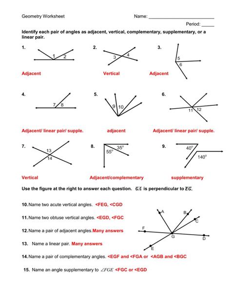 Angle Pair Relationships Worksheet 1.2 Answers - worksSheet list