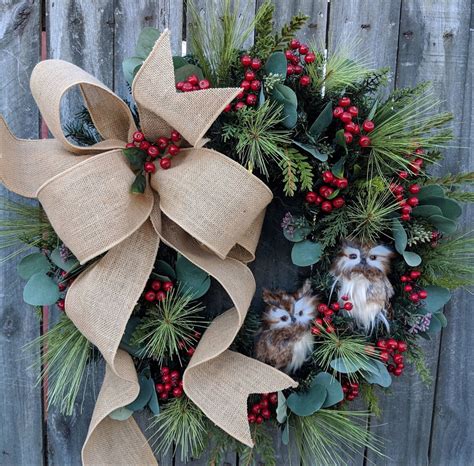 Christmas Wreath Owl Wreath Burlap Owl Wreath Burlap Color | Etsy | Christmas wreaths, Owl ...