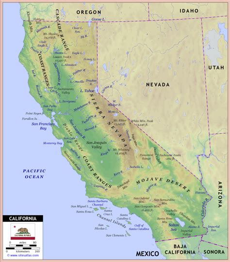 California Landforms And Rivers Map Landforms Map Print California ...