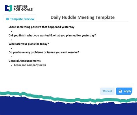 Daily Huddle Meeting Template - Meeting Agenda