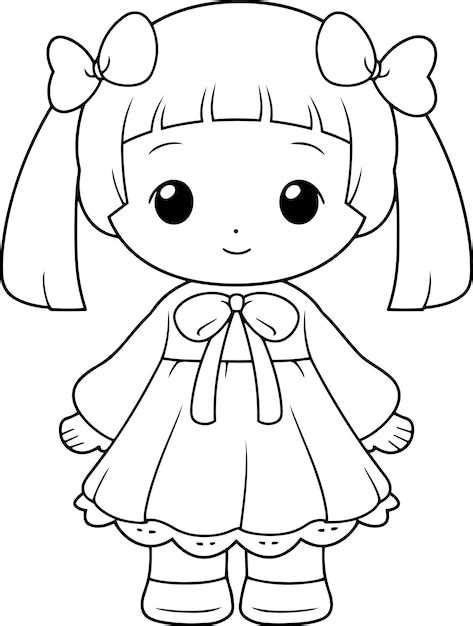 Premium Vector | Doll vector illustration black and white outline doll ...