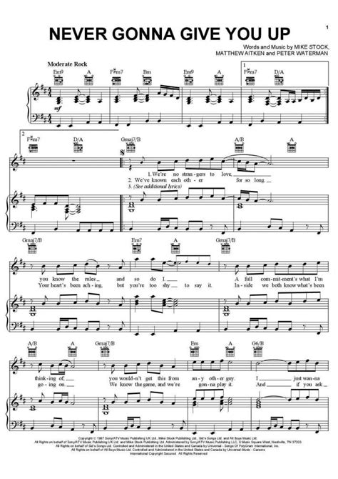 Never Gonna Give You Up Piano Sheet Music