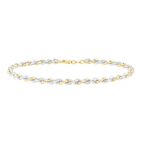 9ct Yellow & White Gold 8 Inch Rope Chain Bracelet | H.Samuel