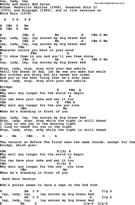 Bob Dylan song - Lay, Lady, Lay, lyrics and chords