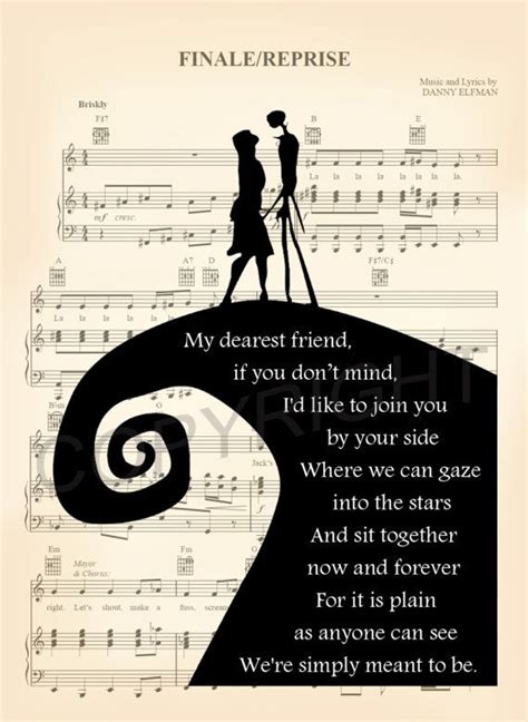 The Nightmare Before Christmas Jack and Sally Simply Meant To Be Sheet Music Art Print Halloween ...