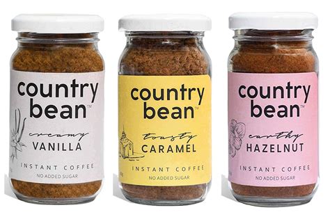 Country Bean Instant Coffee Powder | Hazelnut | Caramel | Vanilla Flavors, Pack of 3 X 60 G ...