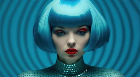 Premium AI Image | a woman with blue hair and red lipstick