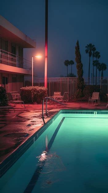 Premium AI Image | a night view of a pool with a light on the side.