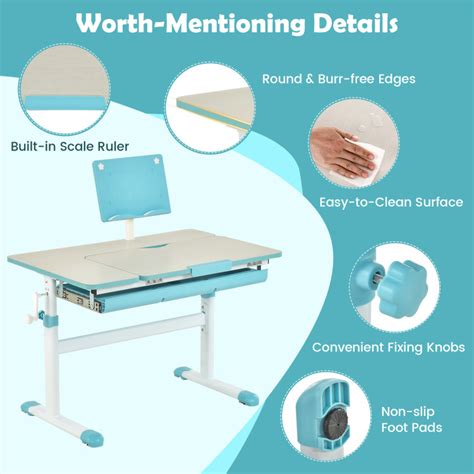 Height-Adjustable Kids Desk with Tilt Desktop and Book Stand - Costway