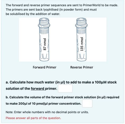 Solved The forward and reverse primer sequences are sent to | Chegg.com