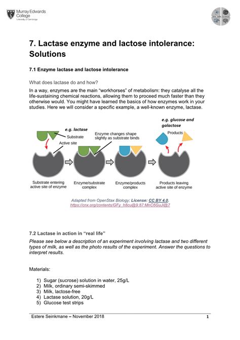 7. Lactase Enzyme and Lactose Intolerance: Solutions - DocsLib