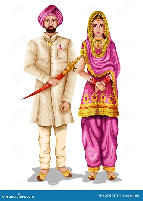 Punjabi Wedding Couple in Traditional Costume of Punjab, India Stock Vector - Illustration of ...