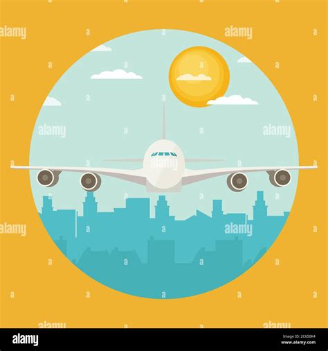 Plane flying over urban city. Vector illustration Stock Vector Image & Art - Alamy