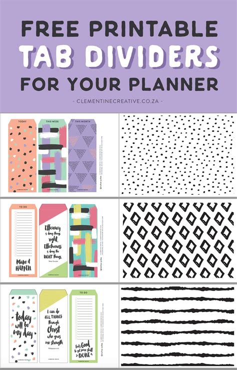 Free Printable Top Tab Dividers for Planners, Diaries and Agendas