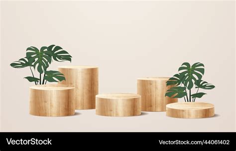 Wood podium presentation mock up wooden show Vector Image