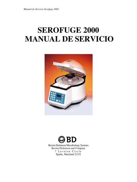 Manual de Servicios Serofuge 2002 PDF | PDF | Tornillo | Fuente de alimentación