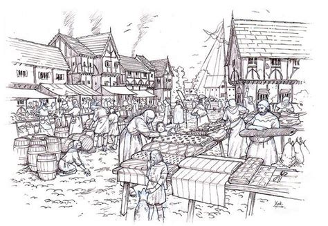 medieval market | Médiéval, Illustrations, Dessin