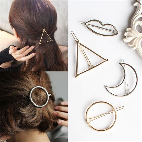 Vintage Circle Lip Moon Triangle Hair Pin Clip Hairpin Barrettes Pretty Womens Girls Metal Round ...