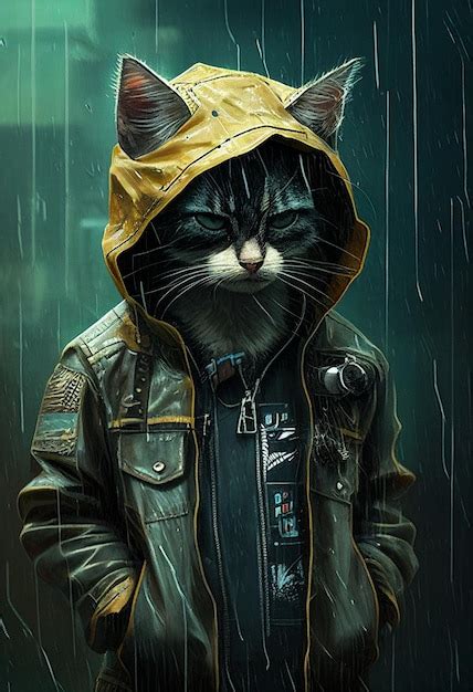 Premium AI Image | Cat in the rain painting - star wars cat in the rain art print