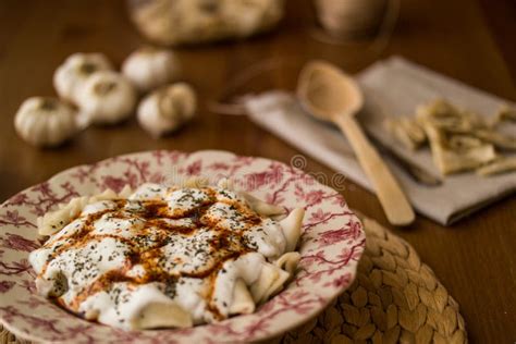 Manti / Turkish Ravioli with Yogurt. Stock Image - Image of kitchen ...