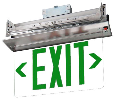 Recessed Edge Lit Exit Sign Green LED