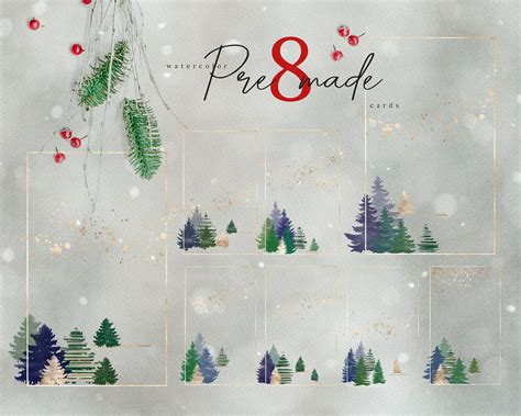 Christmas Watercolor Tree Cards Collection 06 High Res Png - Etsy