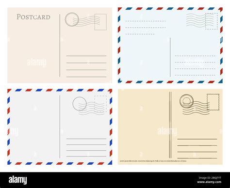 Travel postcard templates. Greetings post cards backside vector set ...