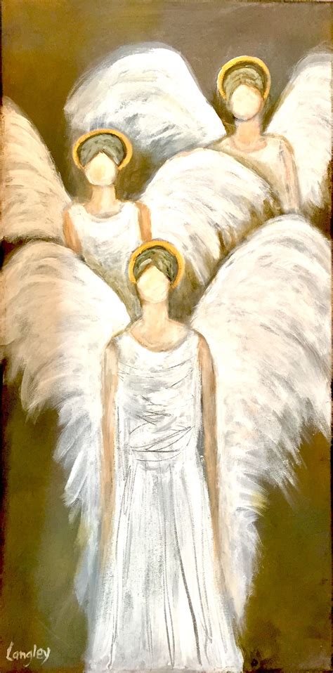 "Three Angels Among Us" Acrylic on 12x24 ge canvas | Angel painting ...