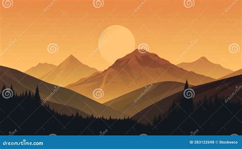 Minimalist Mountain Range at Sunrise Stock Illustration - Illustration of nature, topography ...