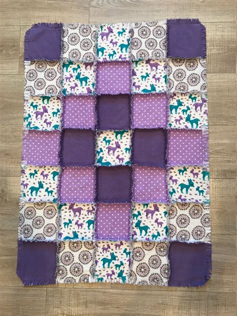 Flannel baby quilt Flannel baby blanket Purple & blue green