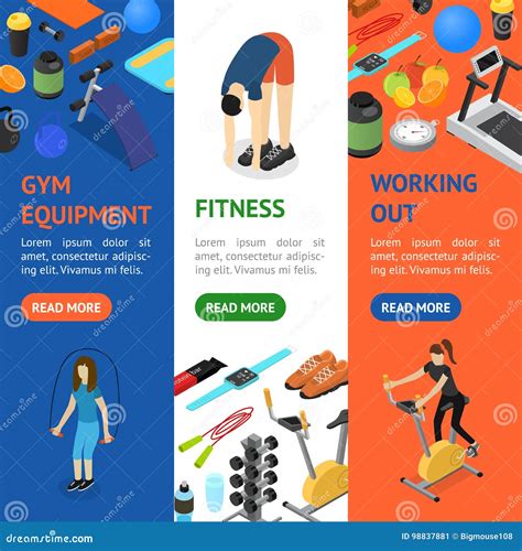 Gym Exercise Equipment Banner Vecrtical Set Isometric View. Vector Stock Vector - Illustration ...