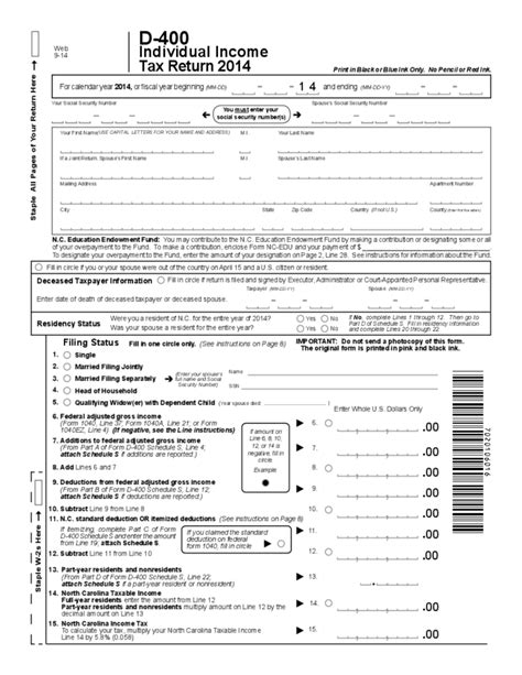 Individual Income Tax Return - North Carolina Free Download