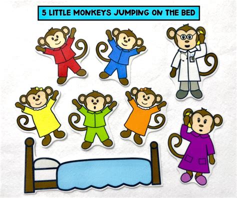 Five Little Monkeys Jumping on Bed Felt Stories Speech Therapy Activity 5 Little Monkeys Felt ...