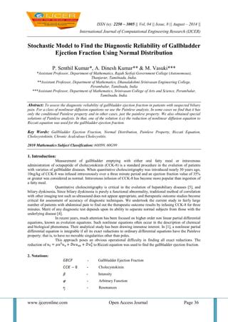 Stochastic Model to Find the Diagnostic Reliability of Gallbladder Ejection Fraction Using ...