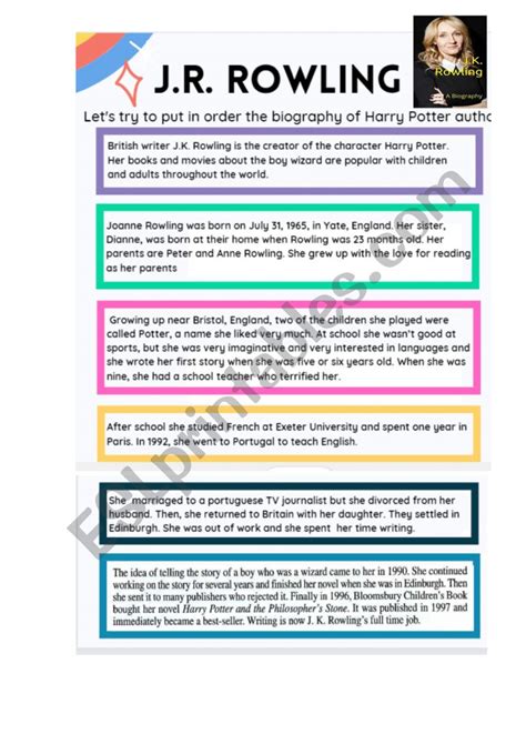 J.K ROWLING BIOGRAPHY - ESL worksheet by tamarveas