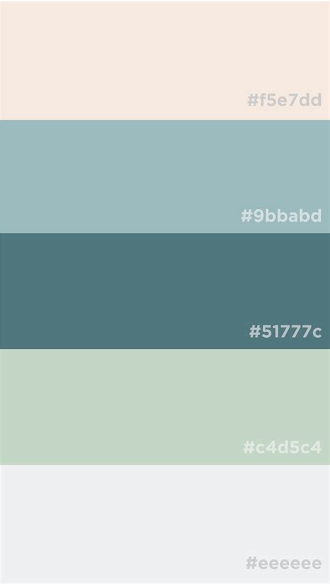 Color palette with muted earthy hues, robins egg blue, soft denim, minty sage green, creme,… in ...