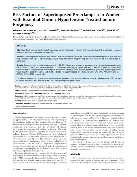 (PDF) Risk Factors of Superimposed Preeclampsia in Women with Essential Chronic Hypertension ...