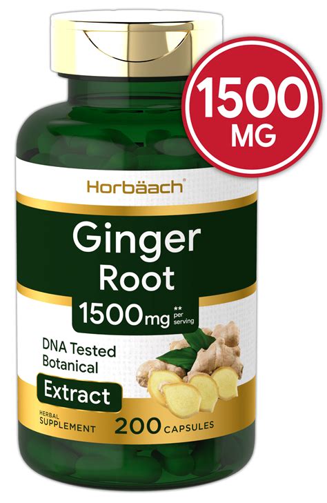 Ginger Root Capsules 1500 mg | 200 Pills | DNA Tested, Non-GMO, Gluten Free | Ginger Root ...